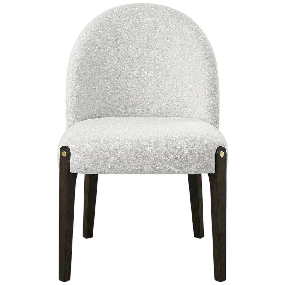 Chenille Upholstered Dining Chairs with Wood Legs, Beige Chenille & & Espresso, Set of 2. Picture 2