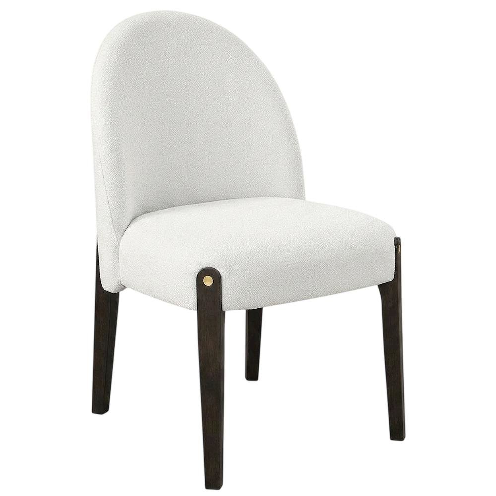 Chenille Upholstered Dining Chairs with Wood Legs, Beige Chenille & & Espresso, Set of 2. Picture 5