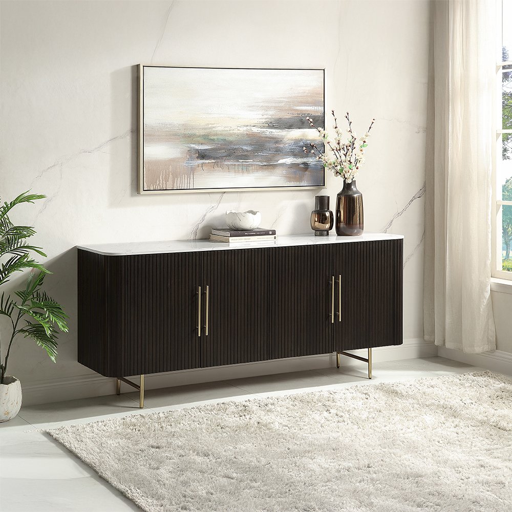Clayten Server White Engineering Marble Top & Espresso. Picture 1