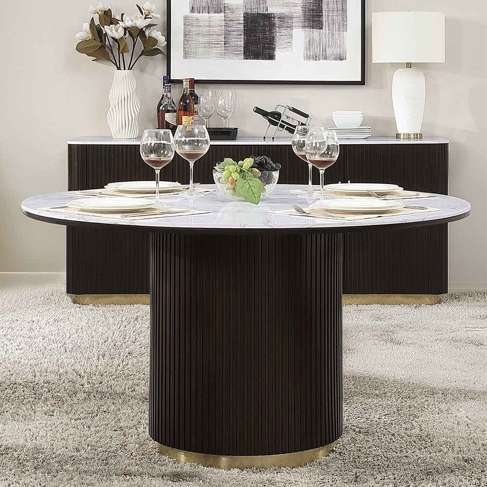 Clayten Round Dining Table w/Marble White Engineering Marble Top & Espresso. Picture 1