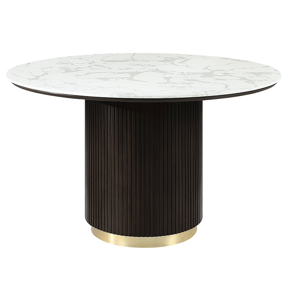 Clayten Round Dining Table w/Marble White Engineering Marble Top & Espresso. Picture 2