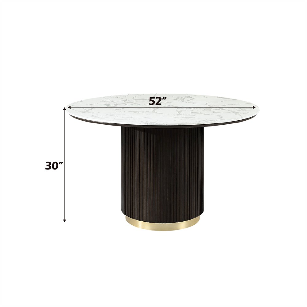Clayten Round Dining Table w/Marble White Engineering Marble Top & Espresso. Picture 6
