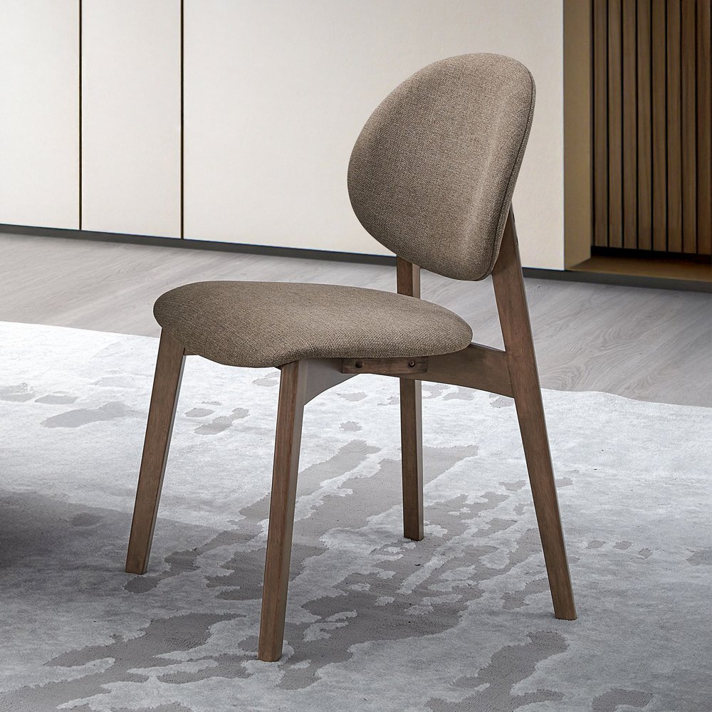 Hadasa Side Chair (Set-2) Light Brown Linen & Walnut. Picture 2