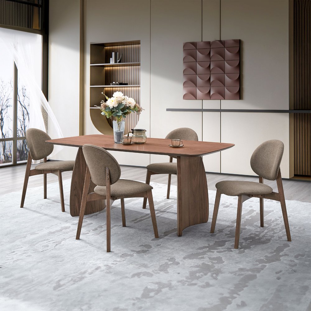 Hadasa Side Chair (Set-2) Light Brown Linen & Walnut. Picture 8