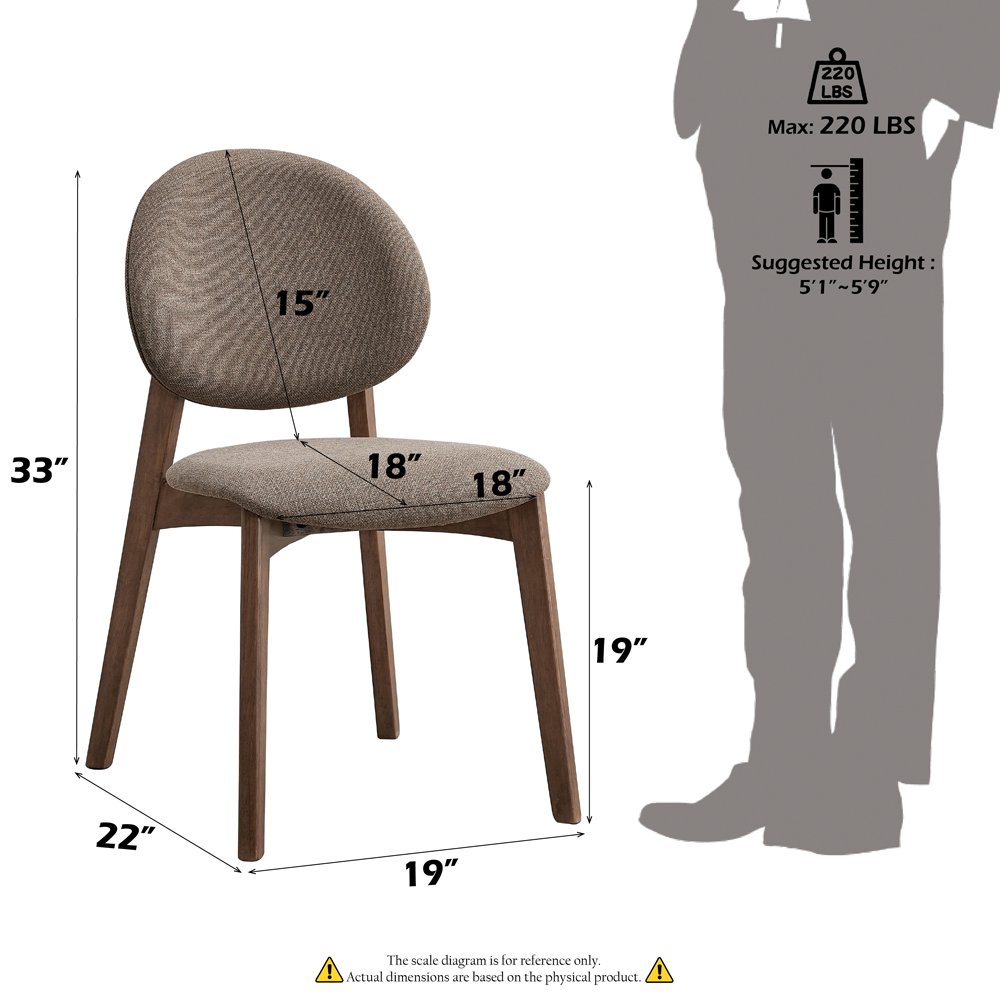 Hadasa Side Chair (Set-2) Light Brown Linen & Walnut. Picture 9