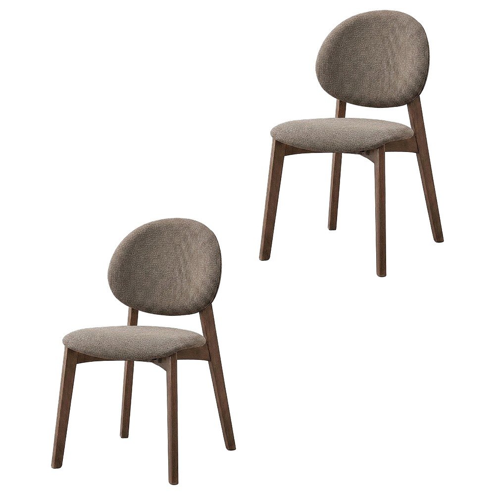 Linen Dining Chairs, Scandinavian Style, Light Brown Linen & Walnut, Set of 2. Picture 1