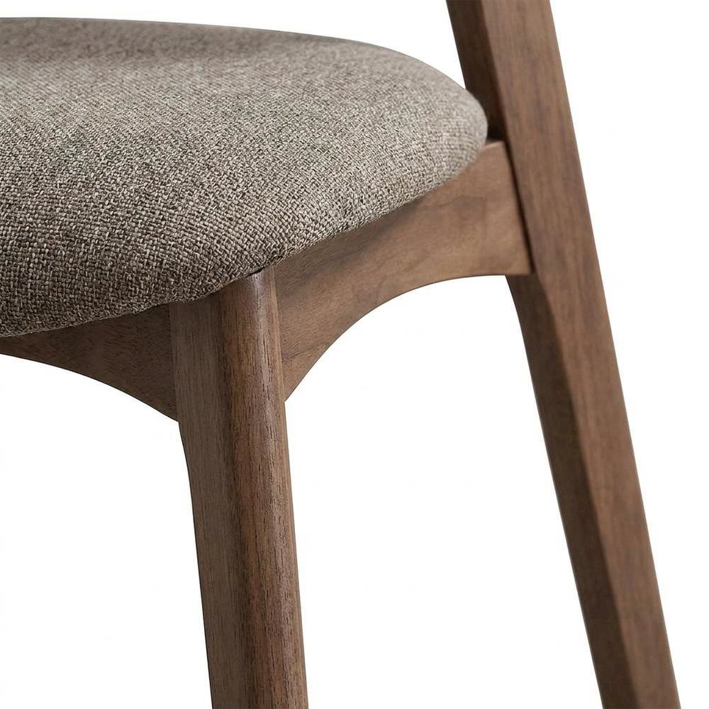 Linen Dining Chairs, Scandinavian Style, Light Brown Linen & Walnut, Set of 2. Picture 8