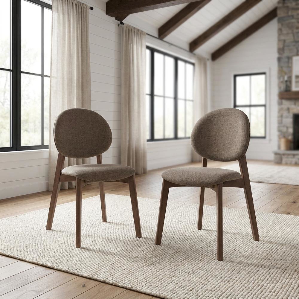 Linen Dining Chairs, Scandinavian Style, Light Brown Linen & Walnut, Set of 2. Picture 3