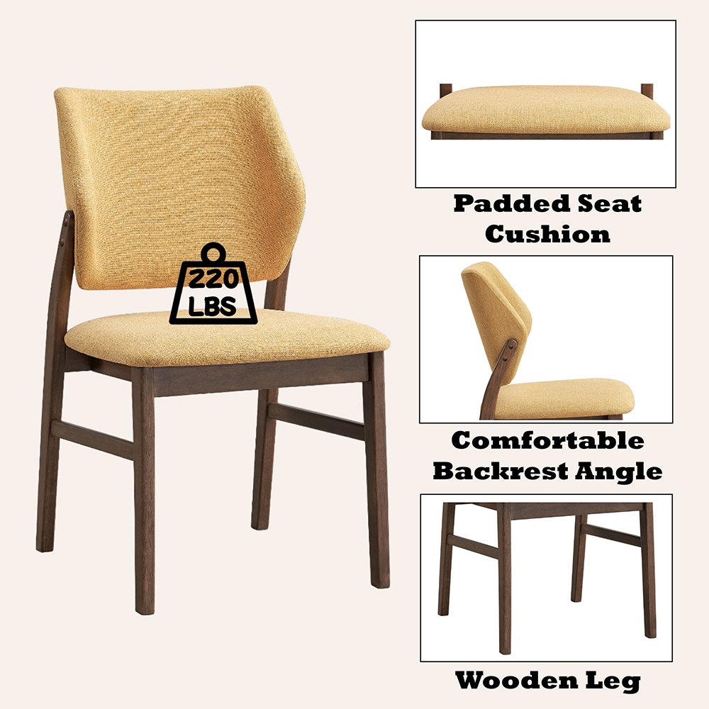 Sarha Side Chair (Set-2) Yellow Linen & Walnut. Picture 6