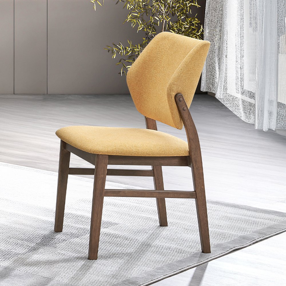 Sarha Side Chair (Set-2) Yellow Linen & Walnut. Picture 2