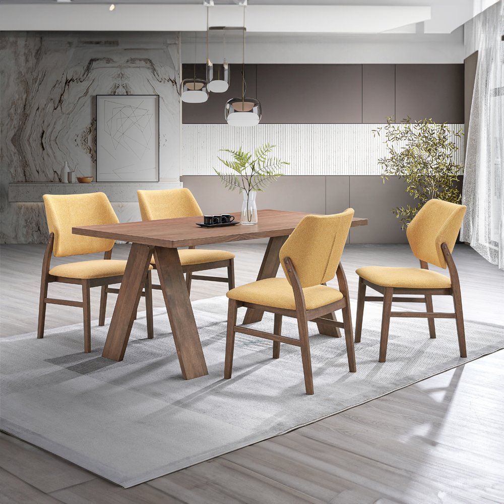Sarha Side Chair (Set-2) Yellow Linen & Walnut. Picture 7