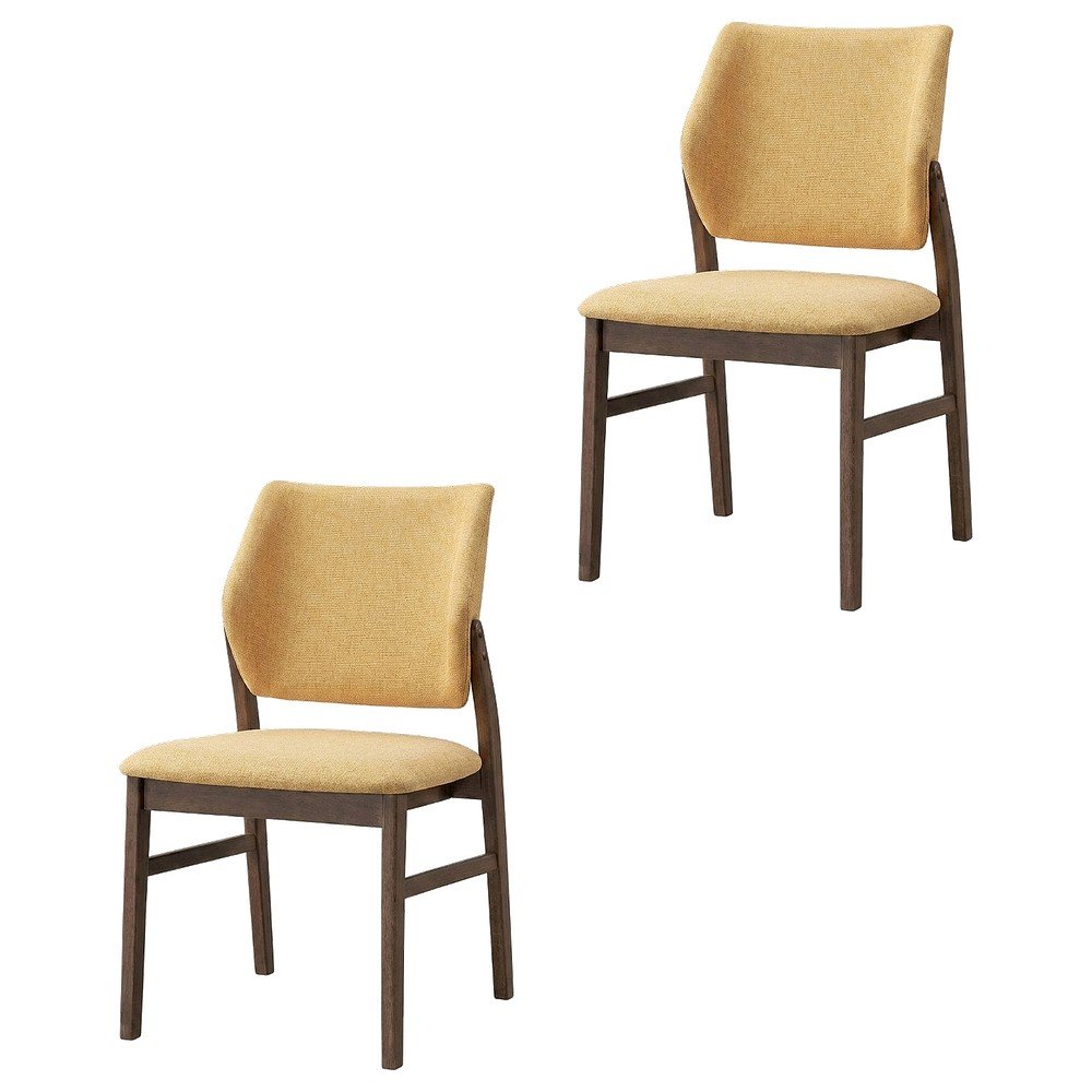 Linen-Upholstered Side Chair with Walnut Legs, Set of 2,Yellow Linen & Walnut, Set of 2. Picture 1