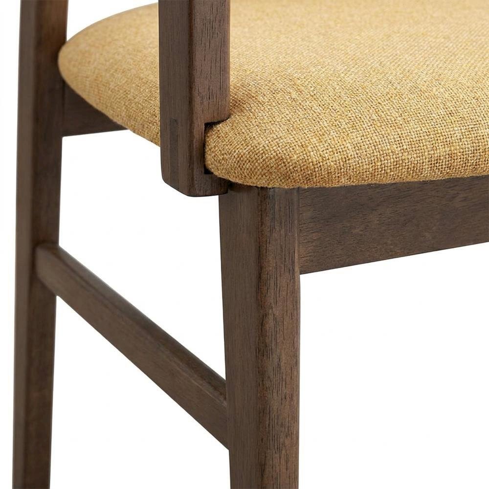 Linen-Upholstered Side Chair with Walnut Legs, Set of 2,Yellow Linen & Walnut, Set of 2. Picture 8