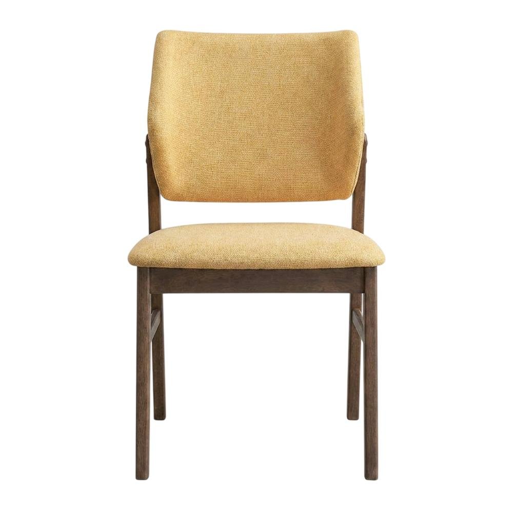 Linen-Upholstered Side Chair with Walnut Legs, Set of 2,Yellow Linen & Walnut, Set of 2. Picture 2