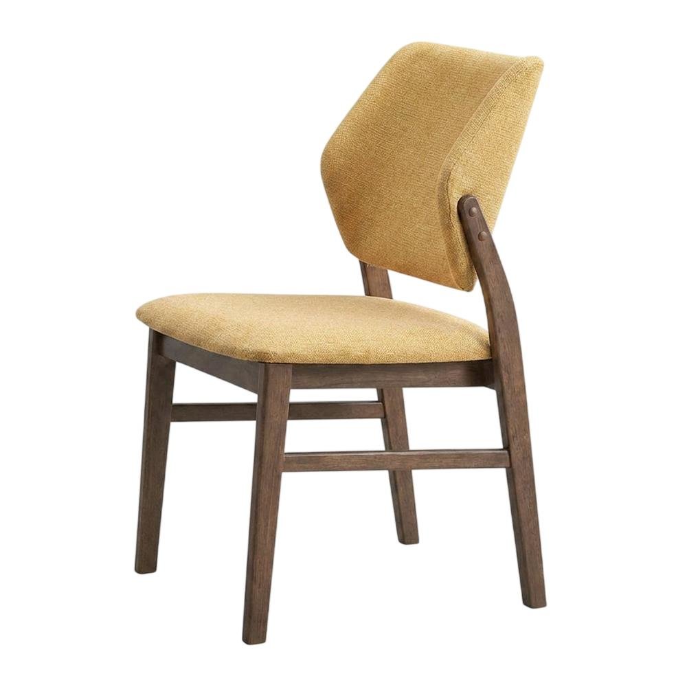 Linen-Upholstered Side Chair with Walnut Legs, Set of 2,Yellow Linen & Walnut, Set of 2. Picture 5