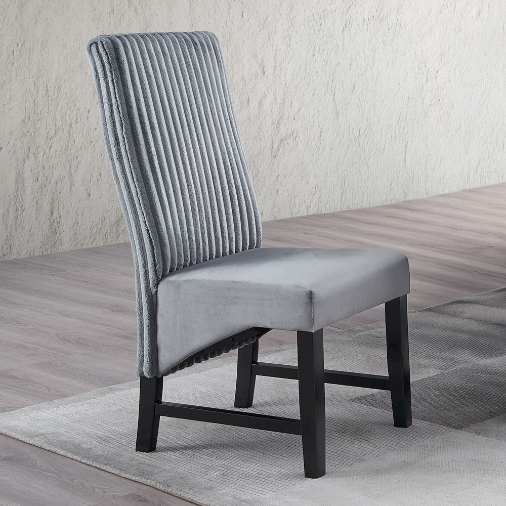 Kini Side Chair (Set-2) Gray Corduroy & Black. Picture 1