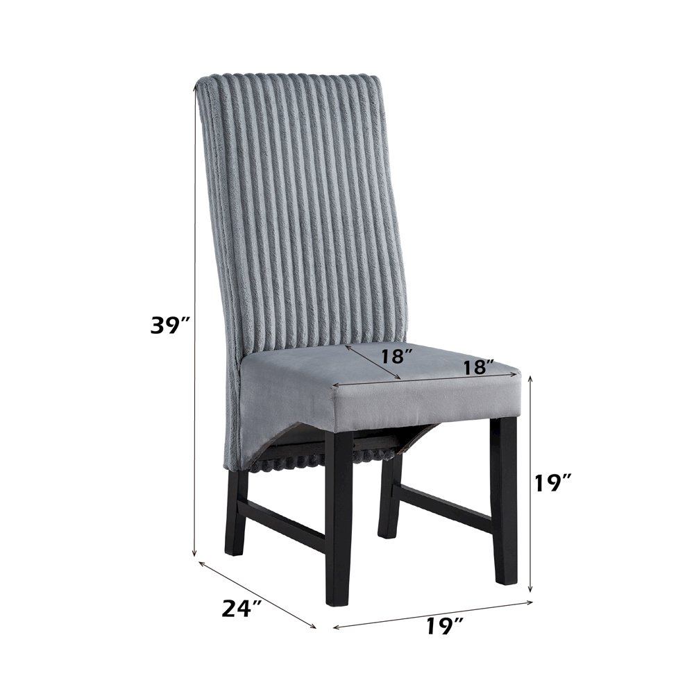 Kini Side Chair (Set-2) Gray Corduroy & Black. Picture 6