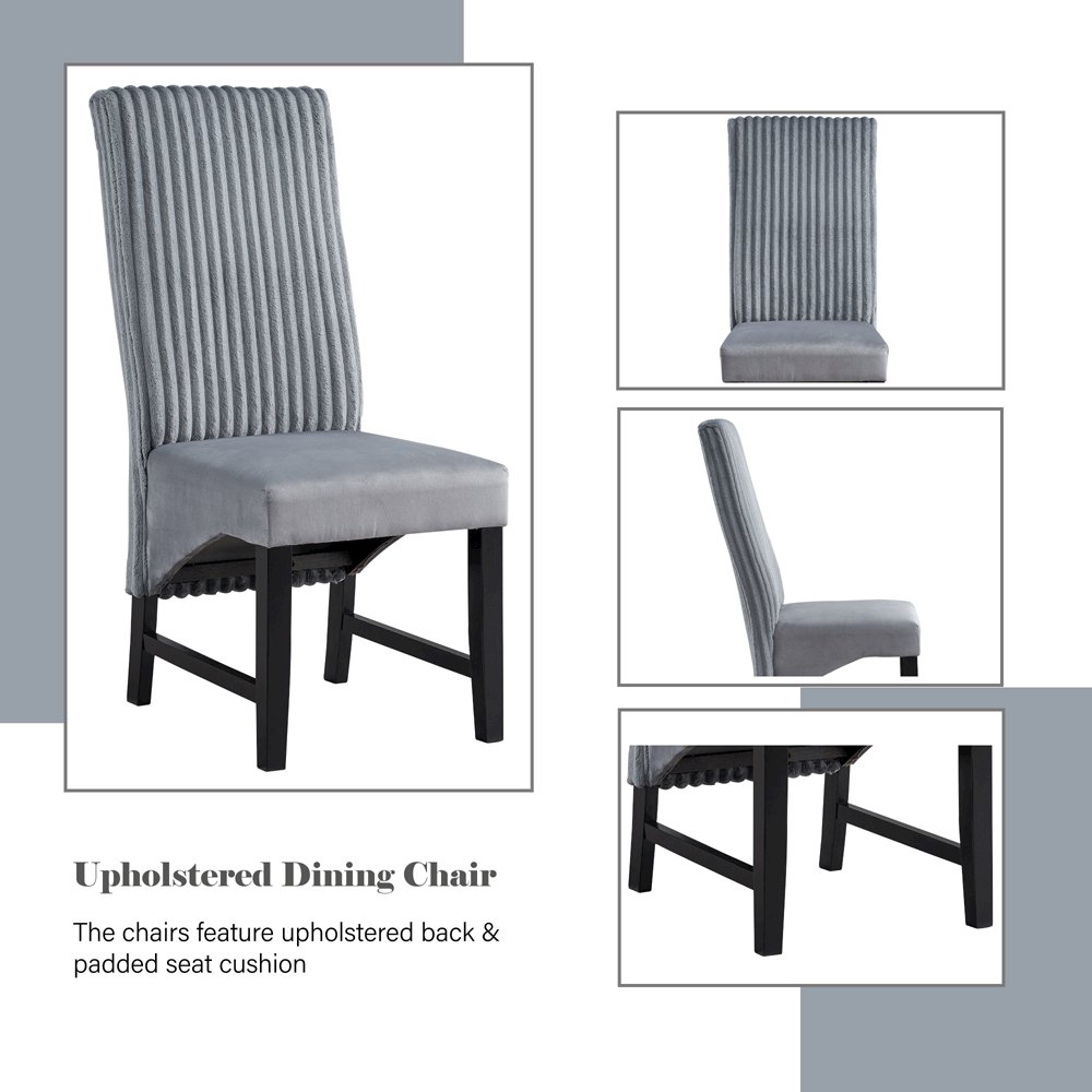 Kini Side Chair (Set-2) Gray Corduroy & Black. Picture 7