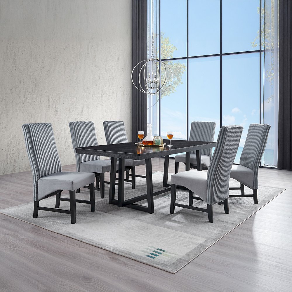 Kini Side Chair (Set-2) Gray Corduroy & Black. Picture 8