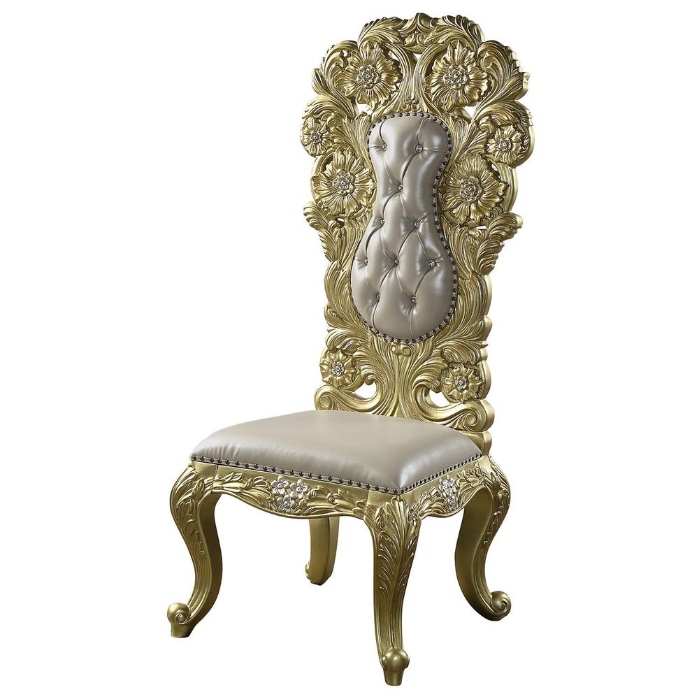 Cabriole Side Chair (Set-2) Light Gold Synthetic Leather & Gold. Picture 1