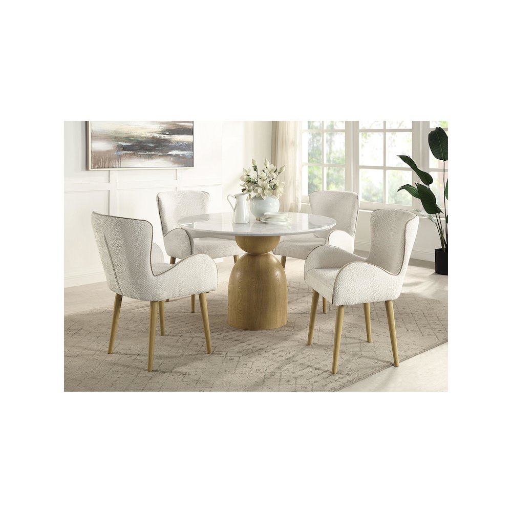 Kala Round Dining Table w/Natrual Marble Top Natural Marble Top & Oak. Picture 4