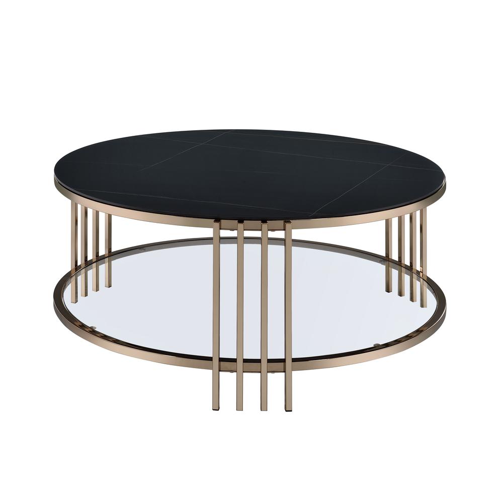 Abisha Coffee Table, Sintered Stone Top & Champagne Finish. Picture 1
