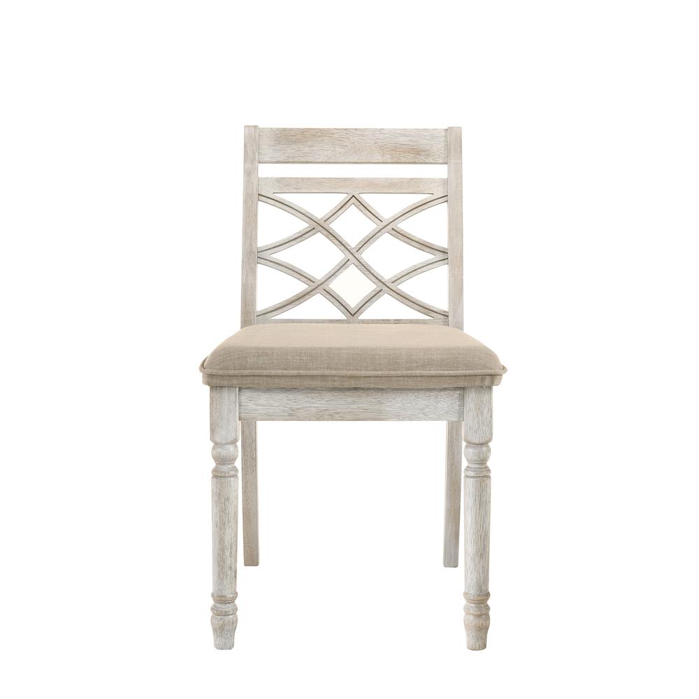 Furniture Cillin 19" Fabric & Wood Side Chairs in Antique White (Set of 2). Picture 2