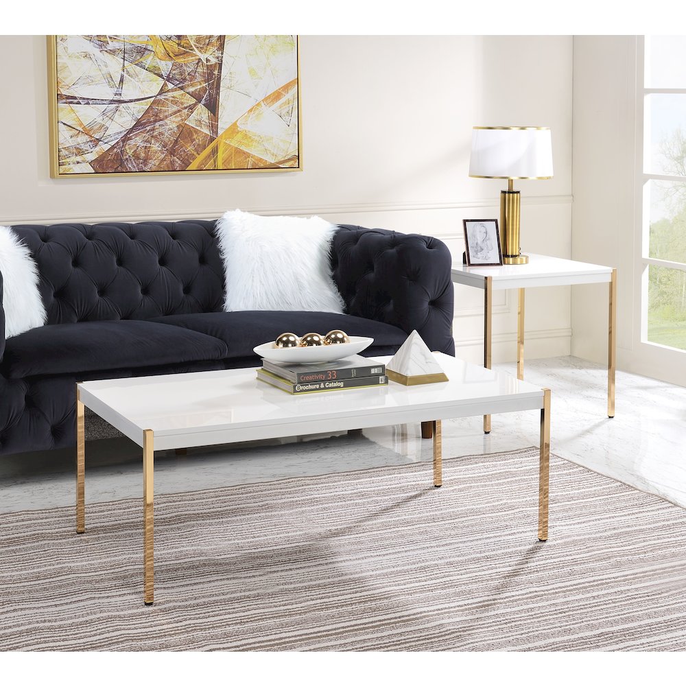Otrac End Table White & Gold. Picture 3