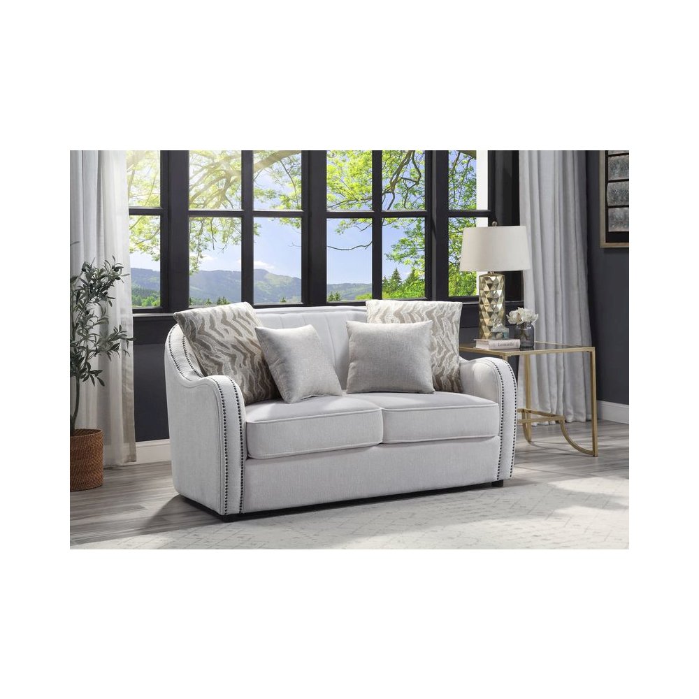 Mahler Loveseat w/4 Pillows Beige Linen. Picture 1