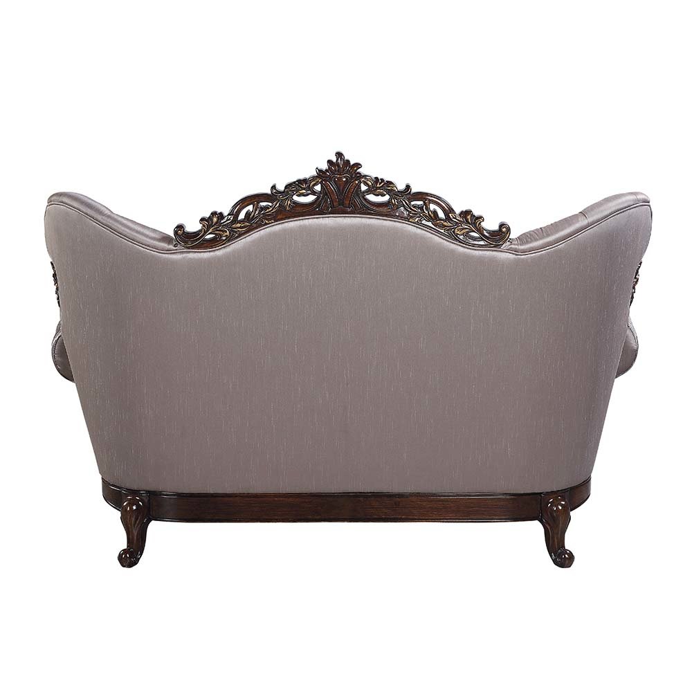 Benbek Loveseat w/3 Pillows Fabric & Antique Oak. Picture 4