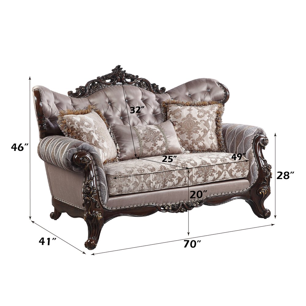 Benbek Loveseat w/3 Pillows Fabric & Antique Oak. Picture 5