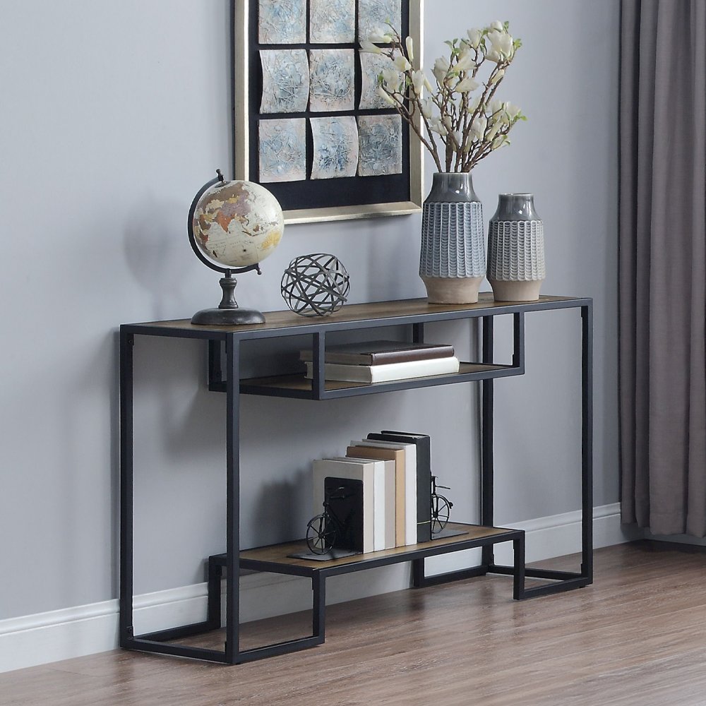 Idella Sofa Table Rustic Oak & Black. Picture 1