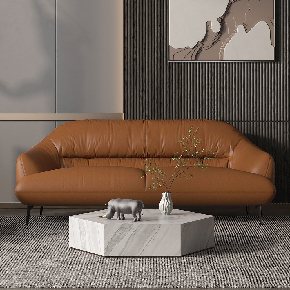 Leonia Sofa Cognac Tan Top Grain Leather. Picture 1