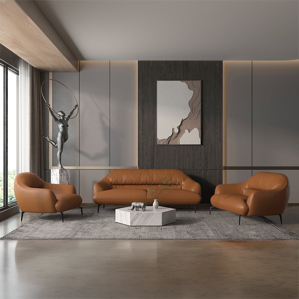 Leonia Sofa Cognac Tan Top Grain Leather. Picture 5