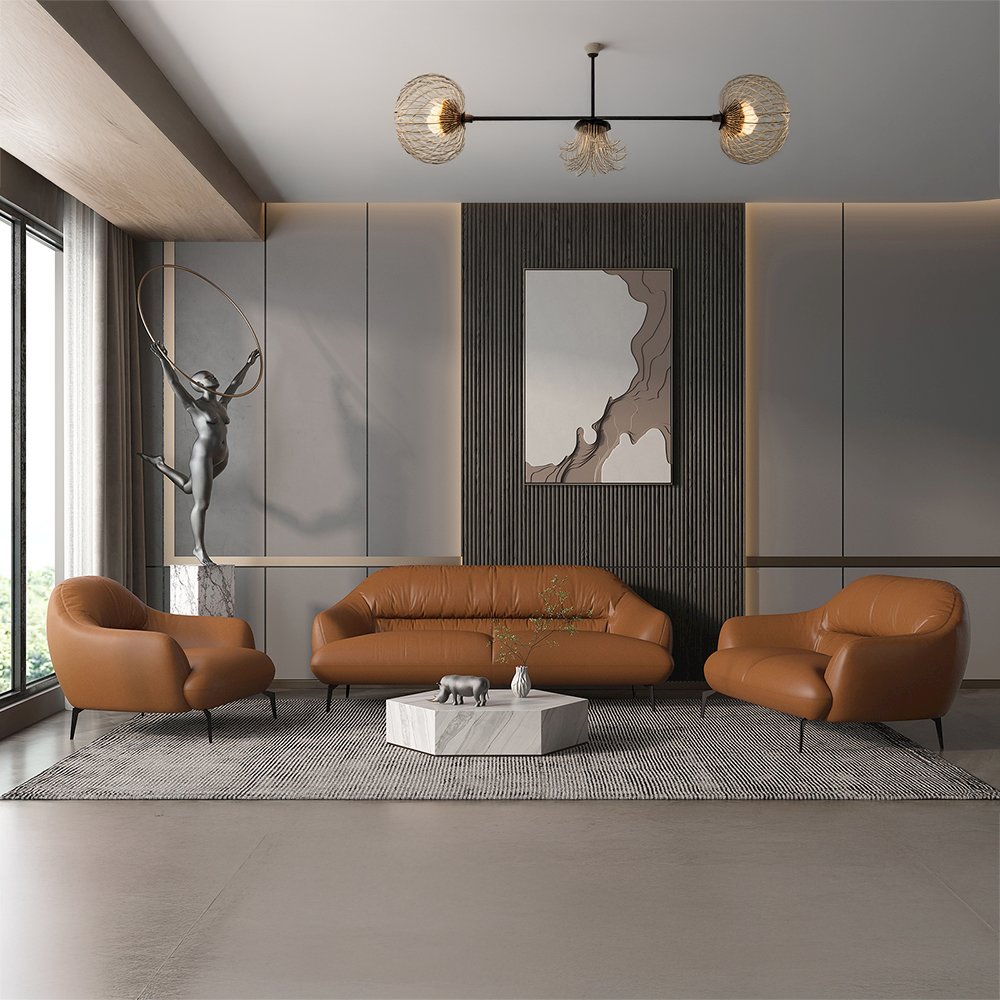 Leonia Chair Cognac Tan Top Grain Leather. Picture 6