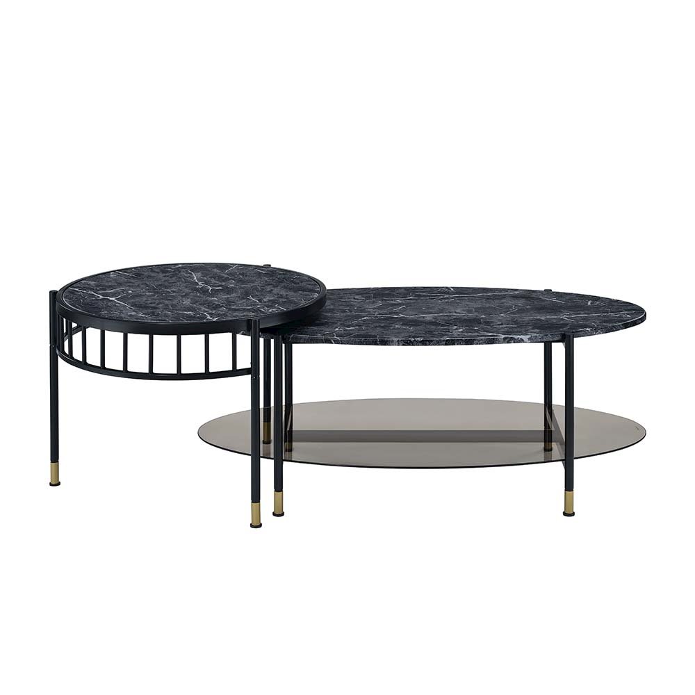 Silas Nesting Coffee Table Set Engineered Stone Top & Black. Picture 2