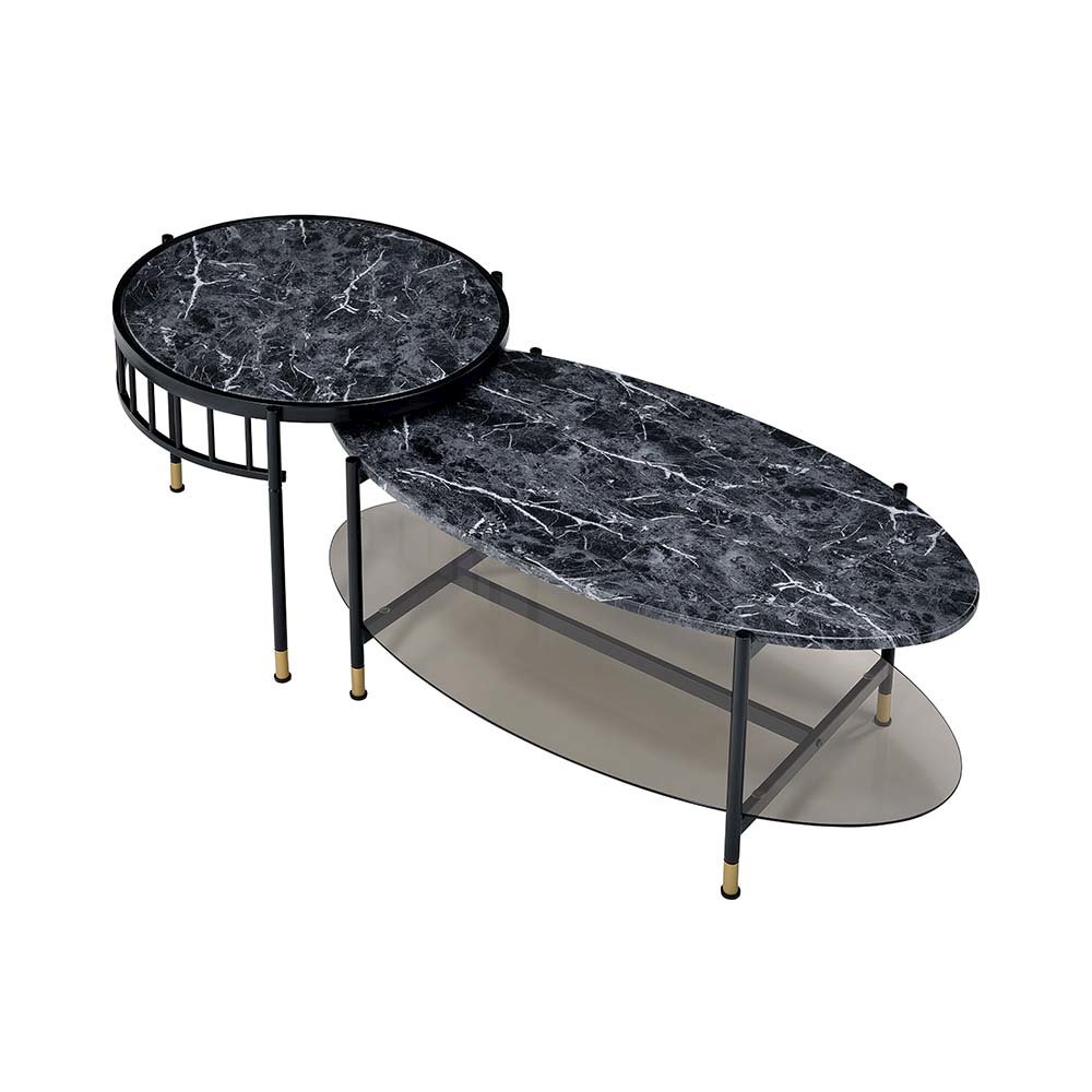 Silas Nesting Coffee Table Set Engineered Stone Top & Black. Picture 3