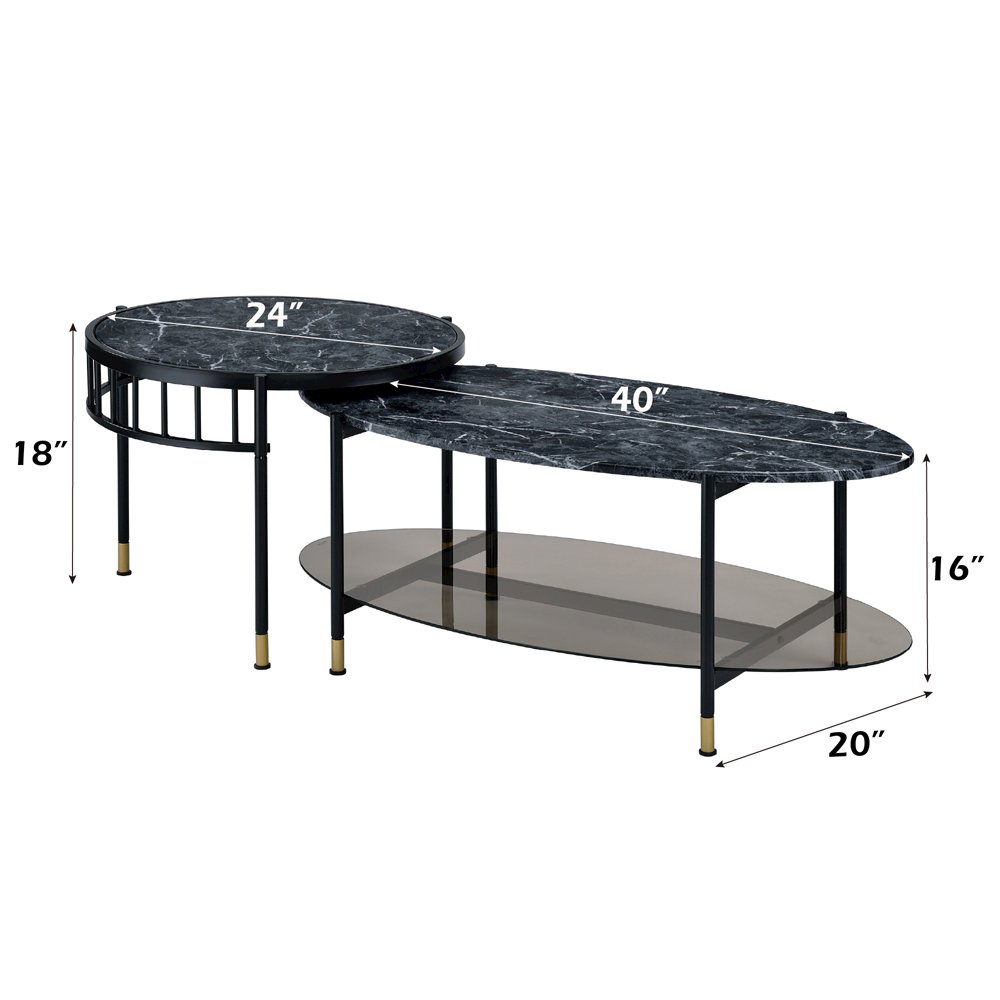 Silas Nesting Coffee Table Set Engineered Stone Top & Black. Picture 5