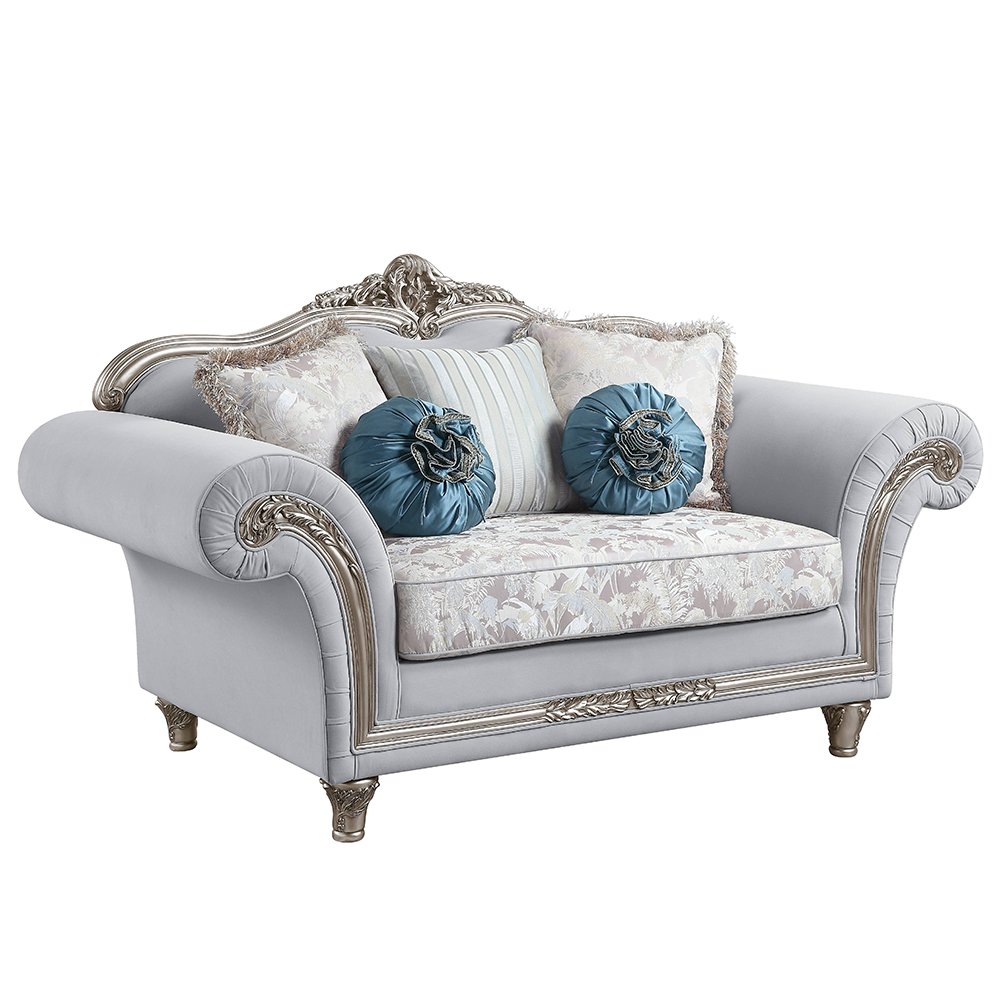 Pelumi Loveseat w/5 Pillows Light Gray Linen & Platinum. Picture 2