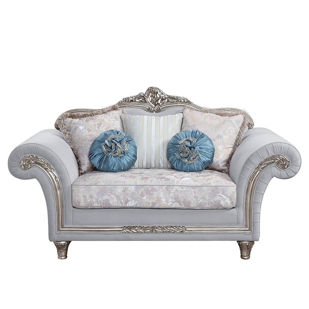 Pelumi Loveseat w/5 Pillows Light Gray Linen & Platinum. Picture 3