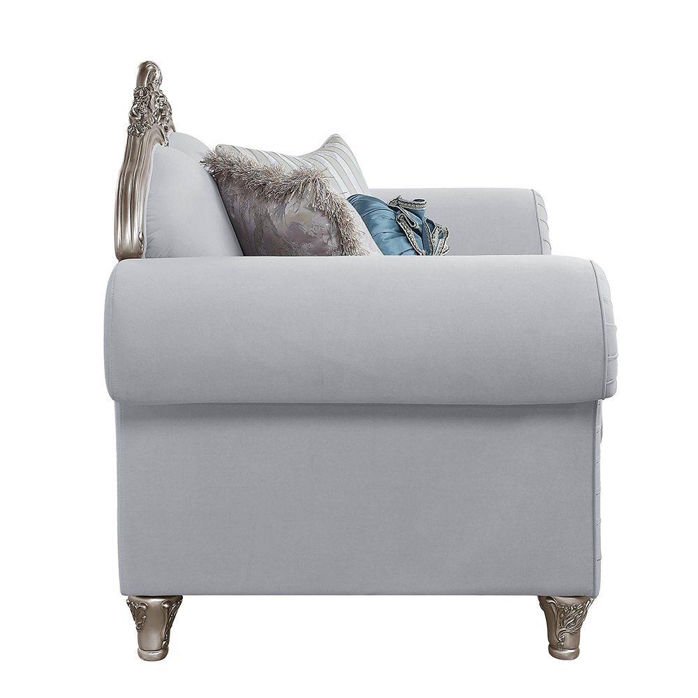 Pelumi Loveseat w/5 Pillows Light Gray Linen & Platinum. Picture 5