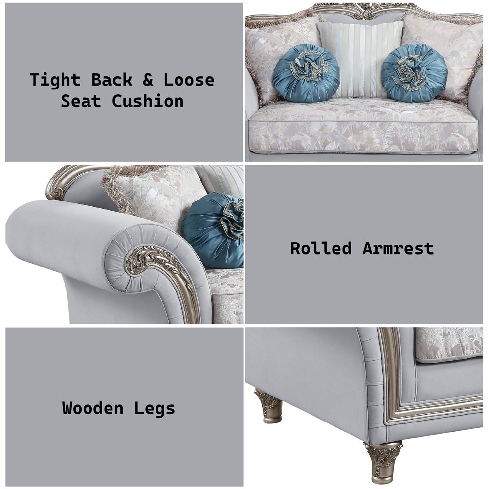 Pelumi Loveseat w/5 Pillows Light Gray Linen & Platinum. Picture 8