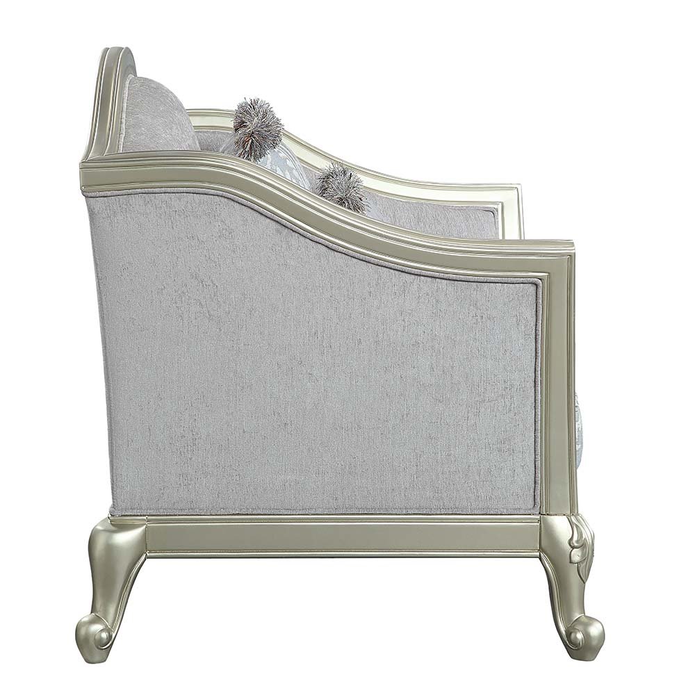 Qunsia Loveseat w/4 Pillows Light Gray Linen & Champagne. Picture 3