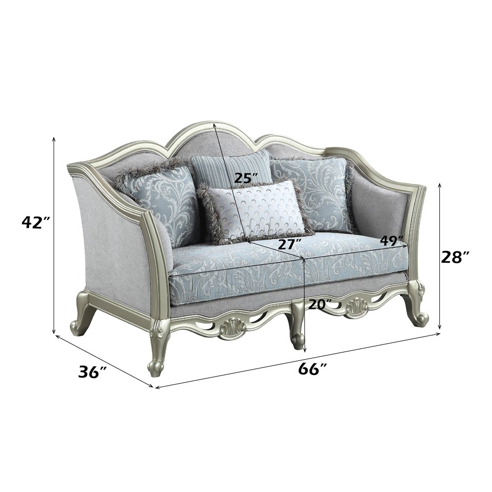 Qunsia Loveseat w/4 Pillows Light Gray Linen & Champagne. Picture 5