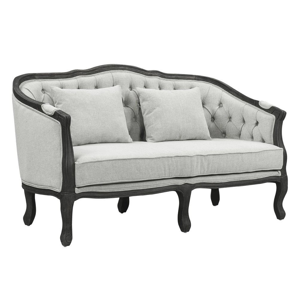 Samael Loveseat w/2 Pillows Gray Linen & Dark Brown. Picture 2
