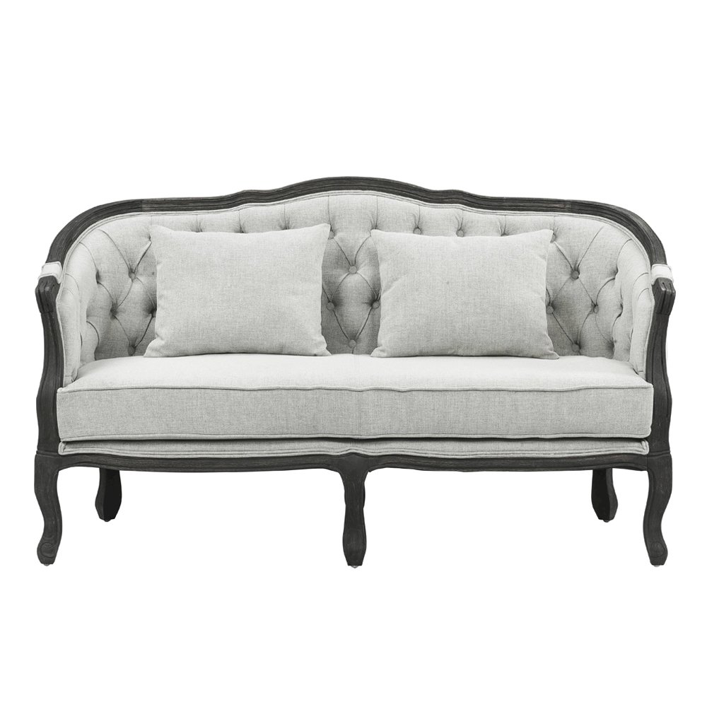 Samael Loveseat w/2 Pillows Gray Linen & Dark Brown. Picture 3