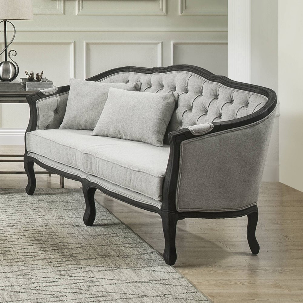 Samael Loveseat w/2 Pillows Gray Linen & Dark Brown. Picture 1