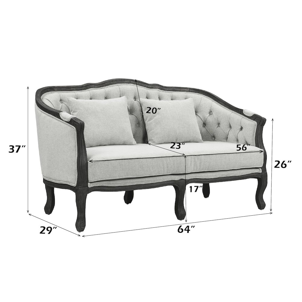 Samael Loveseat w/2 Pillows Gray Linen & Dark Brown. Picture 7