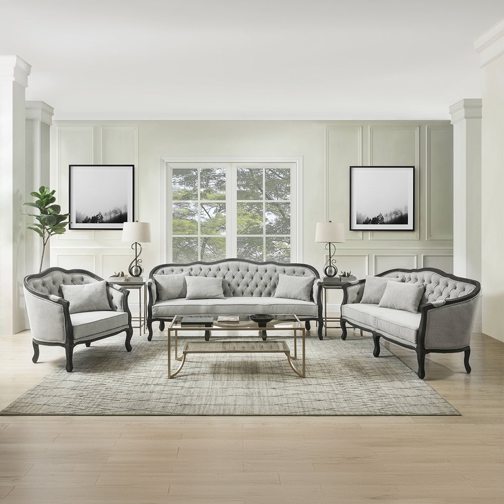 Samael Loveseat w/2 Pillows Gray Linen & Dark Brown. Picture 6