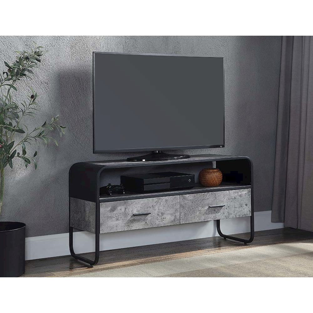 Raziela TV Stand Concrete Gray & Black. Picture 1